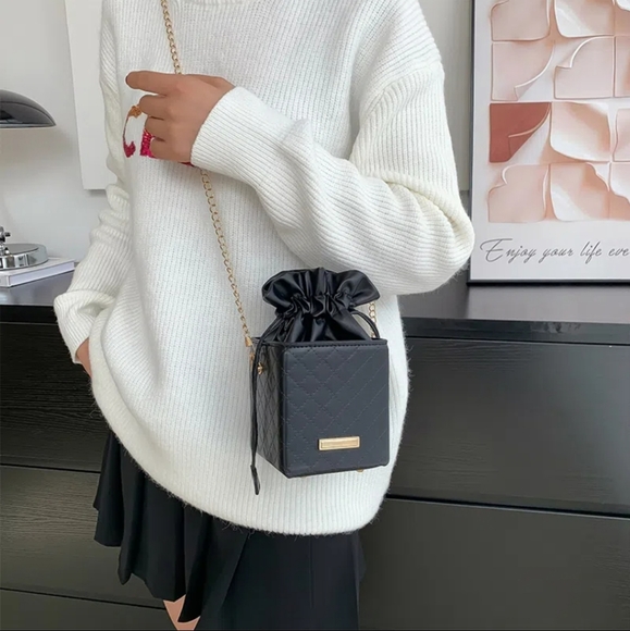 Bags Black Faux Leather Crossbody Bucket Purse Small Shoulder Bag New